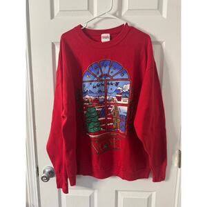 Vintage Holiday Time Noel Christmas Winter Scene Santa Sweatshirt Sz: XL